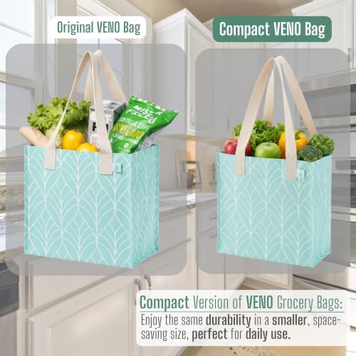 VENO 2/4 Pack Compact Reusable Grocery Shopping Bags with Hard Bottom - color: Evergreen - 4 Pack