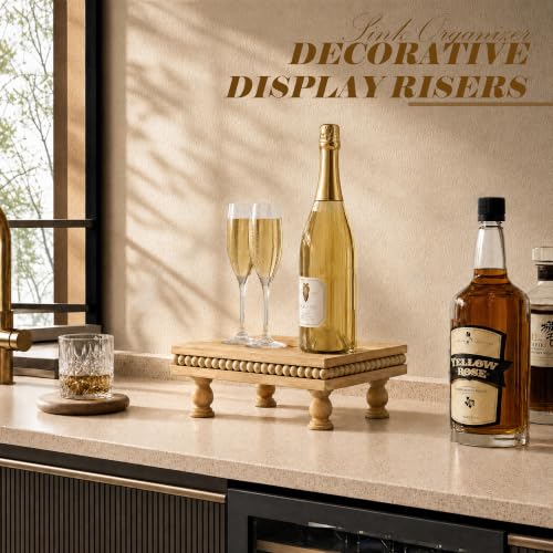 EOSAHR Beaded Bamboo Wood Riser: Pedestal Stand for Counter, Original Wood - color: Bamboo