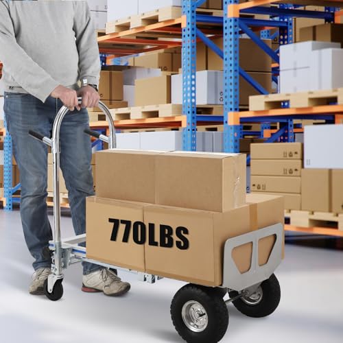 Aluminum Hand Truck, 3-in-1 Convertible Folding Cart with 770 lbs Capacity, Heavy Duty Dolly with Swivel Rubber Wheels & Brakes for Warehouse, Home, Moving, Industrial Use (Model: FST-HT01)