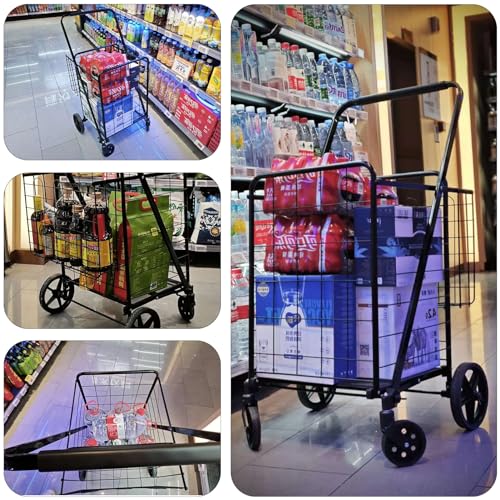 Foldable Shopping Cart with Waterproof Bag, Swivel Wheels & Double Basket - size: Jumbo
