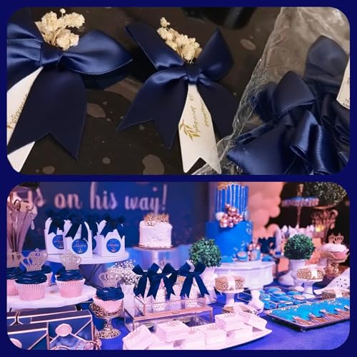 3.3" Navy Blue Gift Wrap Bows, 60Pcs Satin Ribbon Bows for Gifts - color: Navy Blue