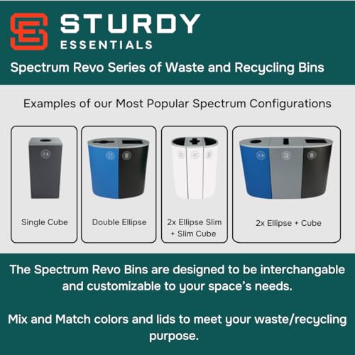 Slim Ellipse 8 Gallon Spectrum Powder Coated Steel Recylcing Bin Used for Commercial Spaces, Offices, Hotels, Apartments (White, Full Opening - Waste) - color: White, size: Full Opening - Waste