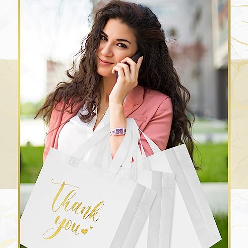 Sweetude 30 Thank You Non Woven Gift Bag, 11 x 12 x 5 Inch, White - color: White, size: 11 X 12 X 5 Inch
