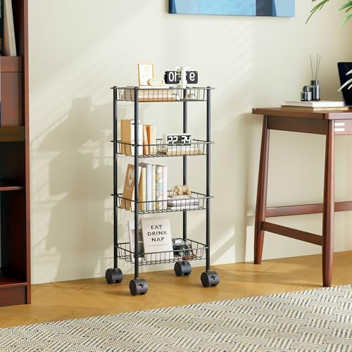 AWTATOS 4-Tier Rolling Cart, Storage Cart with Removable Baskets
