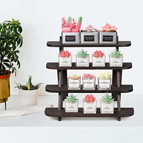 Wooden Display Stand, Tiered Cupcake Stand, 4 Tier Display Stand Riser - color: E-Walnut