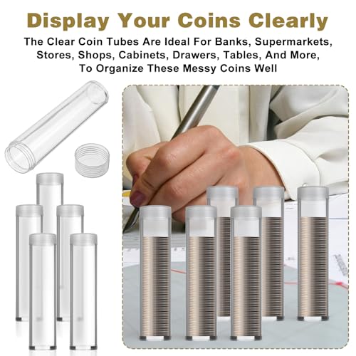 40 Pack Plastic Coin Tubes for Cent,Coin Storage Tubes with Screw-On Caps, Plastic Coin Holders for Coin Collection Supplies,Long-Term Coin Storage (Cent)