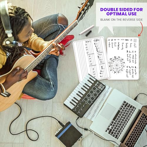 Scribbledo 5 Pack Dry Erase Music Staff White Boards 9" X 12 Inch Lapboard Double Sided Musical Notes whiteboard for Kids Students, Musicians and Home (5 Erasers Included)
