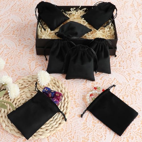 Tapleap 12Pcs Small Jewelry Bags, 3x4” Black Velvet Drawstring Coin Pouch - color: Black, size: 3x4in