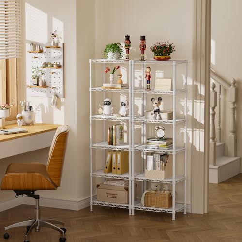 Golpart 6Tier Adjustable Storage Shelves Metal Wire Shelving Standing Shelf - color: White, size: 6-tier-10"Dx16"Wx63"H