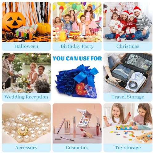 40 PCS 3.6"x4.7"(9x12cm) Premium Sheer Organza Bags Blue Wedding Favor Bags Jewelry Gift Bags for Party Christmas Festival - color: BLUE