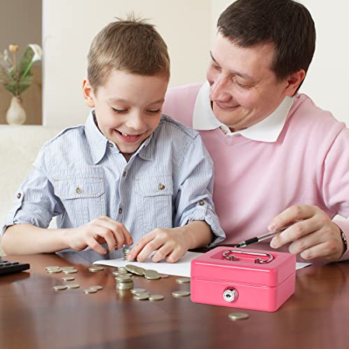 Decaller Mini Cash Box with Lock and Slot, Metal Coin Bank Piggy Bank for Adults & Kids, 4.9" x 3.7" x 2.3", Pink - color: Pink, size: X Small (4.9 Inch)
