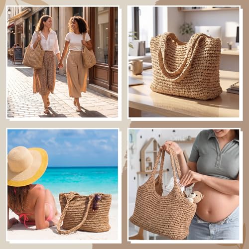 Oversized Boho Straw Basket Tote Bag Large Woven Beach Bag for Summer, Picnic, Shopping, Travel & Bridal Shower - style: Boho Beach