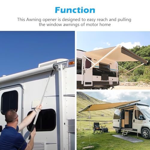 RV Awning Rod Opener with Hook, Telescopic Reach Pole 13-3/4" to 44-3/4" Stainless Steel — Awning Puller for Camper Canopy, Attic Ladder & High Shelves (1 Pack) - color: 1pack