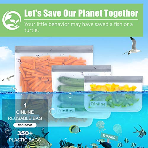 Qinline Reusable Food Storage Bags - 24 Pack Freezer Bag, Reusable Bags, Extra Thick Leakproof Lunch Bag - color: Grey