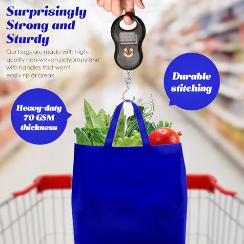 Reginary 50 Pcs Reusable Tote Bags Shopping Bags Non Woven, Sapphire Blue - color: Sapphire Blue