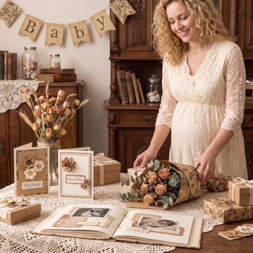 mypartyco Kraft Floral Wrapping Paper Roll- Mini Roll-17 Inch x 19.7 Feet