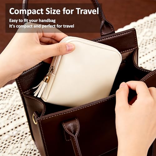 shunmei Mini Zipper Travel Jewelry Case with 5 Individual Pockets, Beige - color: Beige