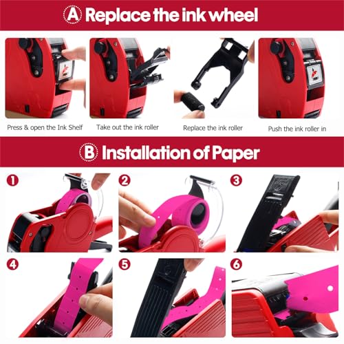 30 Rolls 15000pcs White Price Gun Labels for Mx-5500 Labeller White Pricemarker Stickers Plus 3 Piece Refill Ink Rolls (Rose) - color: Rose