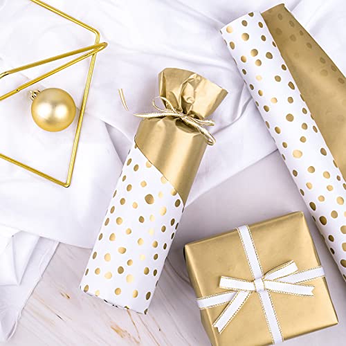 WRAPAHOLIC Reversible Gold Wrapping Paper - Mini Roll - 17 Inch X 33 Feet - Gold Print and Delicate Polka Dots Design for Birthday, Christmas, Wedding, Baby Shower - color: Gold, size: 17 inch x 33 feet