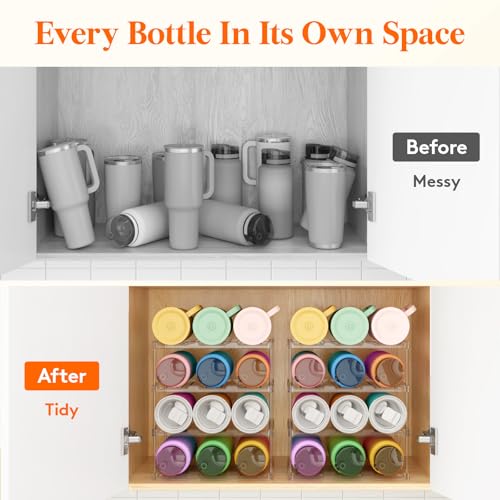 Lifewit Stackable Water Bottle Organizer, Clear Tumbler Holder for Cabinet - size: 4 Tier-12 Bottle