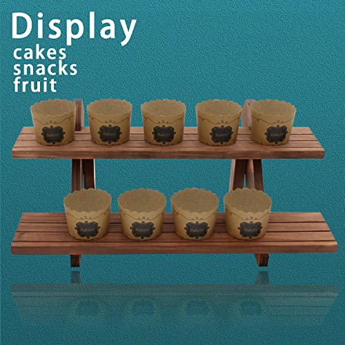 51pcs 2-Tier Wood Earring Display Stand, Retail Display Riser Earring, Ring Holder Stand, Removable Countertop Small Merchandise Display Stand with 50 Pcs Earring Card (Light brown) - color: 2 Tier