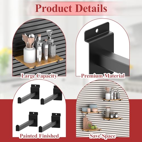 12 Inch Black Slatwall Shelf Bracket, 12 PCs Metal Slat wall Shelves Accessories, Heavy Duty Slat Wall Hooks, Slatwall Display Hangers for Storage and Organization