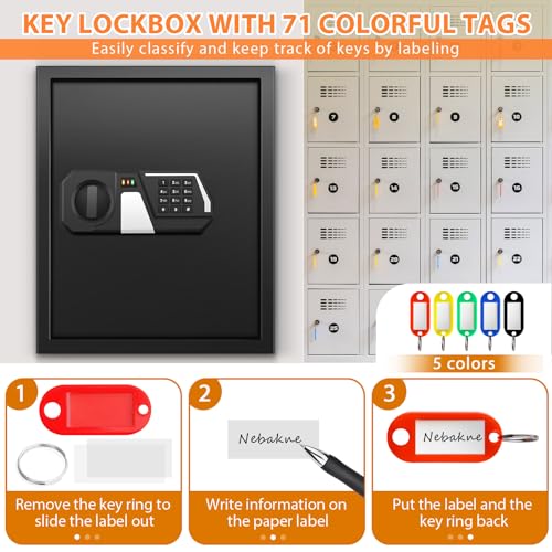 71 Keys Heavy Duty Fireproof Key Lock Box Wall Mount with Code&Hook Plates - size: 71 Keys