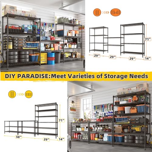 REIBII 71" H 6-Tier Heavy Duty Wire Shelving, 1200 lbs, 2-in-1 Adjustable - size: 6 Tier-14"D x 29"W x 71"H