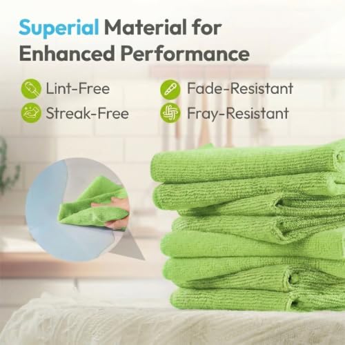 Microfiber Cleaning Cloth 12 Pack, 12 x 12 Inch,Green - color: Green