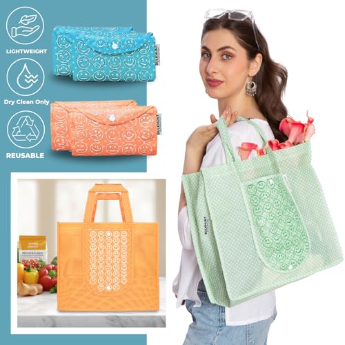 Bulkhunt 6 Pcs Foldable Shopping Bags Combo Reusable Printed Bag with Handle for Grocery Vegetable Household