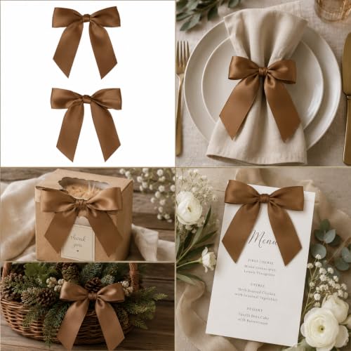 30 Pcs Satin Twist Tie Bows for Gift Wrapping and Treat Bags, Brown - color: Brown