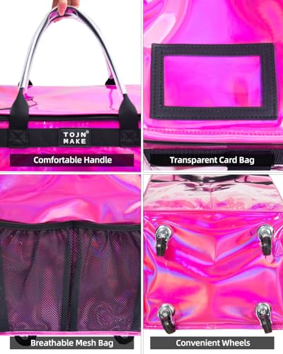 Reusable Grocery Bag with Wheels, Medium Glitter Pink Rolling Tote - color: Glitter Pink, size: Medium