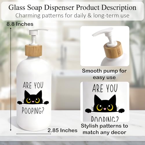 Black Cat Bathroom Glass Soap Dispenser, are You Pooping Hand Soap Dispenser for Bathroom, Black Cat Lover Gifts Refillable Handsoap Pump Bottle for Washroom Restroom Countertop