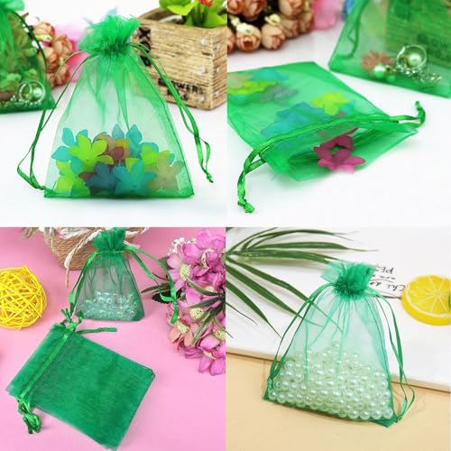 TICBRY 5x7 Inch Sheer Organza Mesh Drawstring Gift Bags Green Pack of 50 - color: Green, size: 5x7 Inch (Pack of 50)