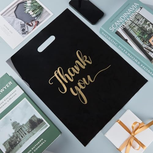 ZORRITA Thank You Bags for Small Business, 100 Pack, 12 x 15 Inch - color: Black, style: 12 × 15 Inch
