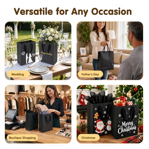 Shintop 12pcs 7.9x3.9x11 in Black Gift Bags with Handles - color: S-12-Black