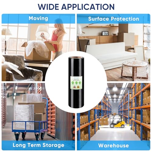 TICONN Stretch Wrap Roll, 18 in x 1000 ft Plastic Wrap for Moving Furniture - style: 18''-1PK Black (No handle)