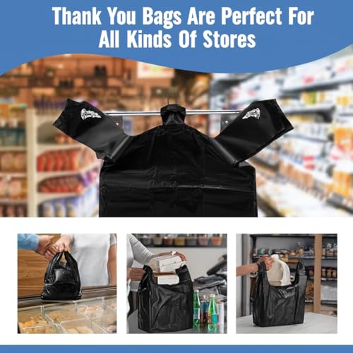 1000 Heavy Duty Black T-Shirt Bags – 11.5 x 6.5 x 22" Plastic Grocery Bags, Durable Carry Out Shopping Bags for Retail, Restaurant, Takeout
