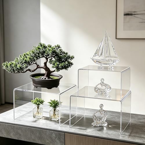 Acrylic Risers 8 & 9 Inch Clear Display Shelves Set 2 - size: 8,9 inch