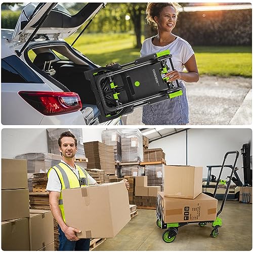 Heavy Duty 330lbs Folding Hand Truck, 2 in 1 Alu Foldable Dolly, Green - color: Green