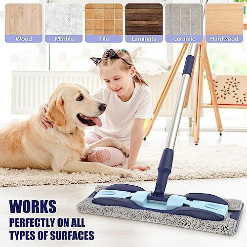 Microfiber Mops for Floor Cleaning: Flat Hardwood Floor Mop 4 Washable Pads - color: Blue