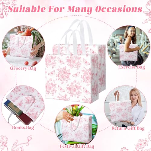 Abbylike 30 Pack Pink Floral Reusable Gift Bags with Handles, Party Favors - style: Pink Floral