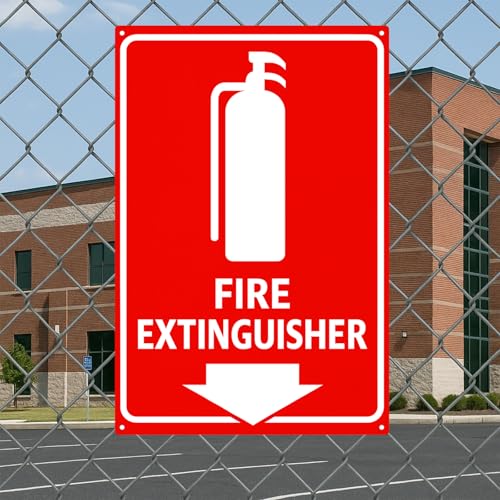 Fire Extinguisher Sign with Down Arrow, Two-Sided Metal Wall Mount, White on Red (4-Pack), 8x12 Inch - color: 4PK-Fire Extinguisher, size: 8"L x 12"W