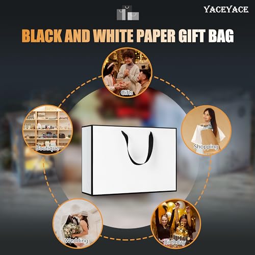 YACEYACE Large White Paper Gift Bags, 20Pcs 15.7"x4.7"x11" Extra Large - color: White with Black Frame, size: Extra Large 15.7 x 4.7 x 11 Inch