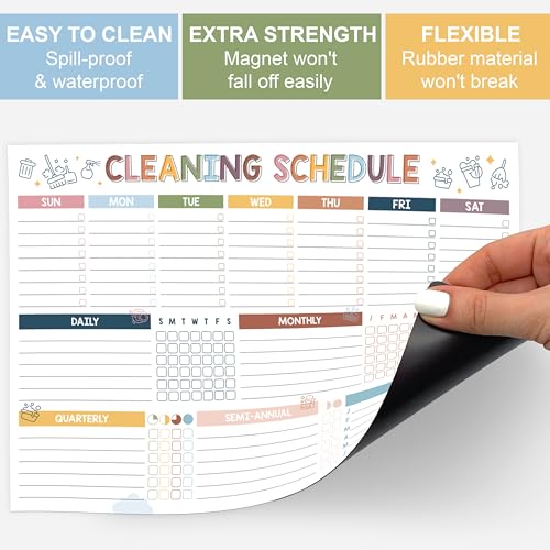 Magnetic Cleaning Schedule Dry Erase Board, Weekly Monthly Chart - color: Cleaning Schedule and Checklist Multicolor
