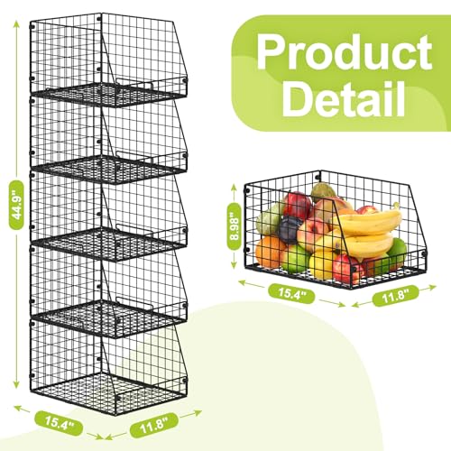 Jakyitvi 5 Pack XXL Stackable Wire Storage Basket, Extra Large Capacity Pantry Organizer and Storage, Muti-Purpose for Fruit Vegetable Basket & Toy Bin & Snack Organizer - size: 5 Pack—Narrow 11.8"W x 15.4"D