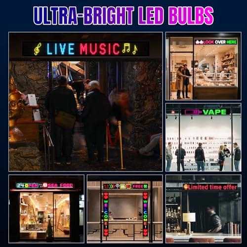 Rayhome Large Programmable LED Sign, 77''x8'' Flexible Indoor Scrolling LED Store Signs with Remote, Bluetooth APP Control Custom Text Pattern Animation Digital Display for Store Bar School Hotels - size: 77''x8''