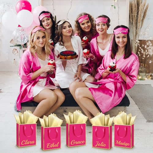 Yeaqee 10 Pack Paper Gift Bags with Handle Tissue Paper, Hot Pink, Gold - color: Hot Pink, Gold
