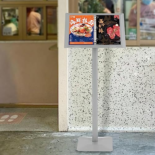 Sign Holder Vertical Flip Menu Stand, Floor Standing Catalogue Browser Ring Binder Stand, Pedestal Poster Sign Stand for board Display (Silver)
