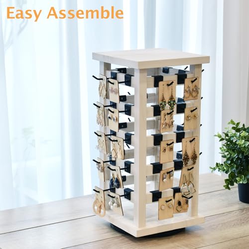 Ikee Design 5 Tiers Wood Rotating Jewelry Earring Display 42 Hooks - color: 4 side, Wash White, 42 hooks